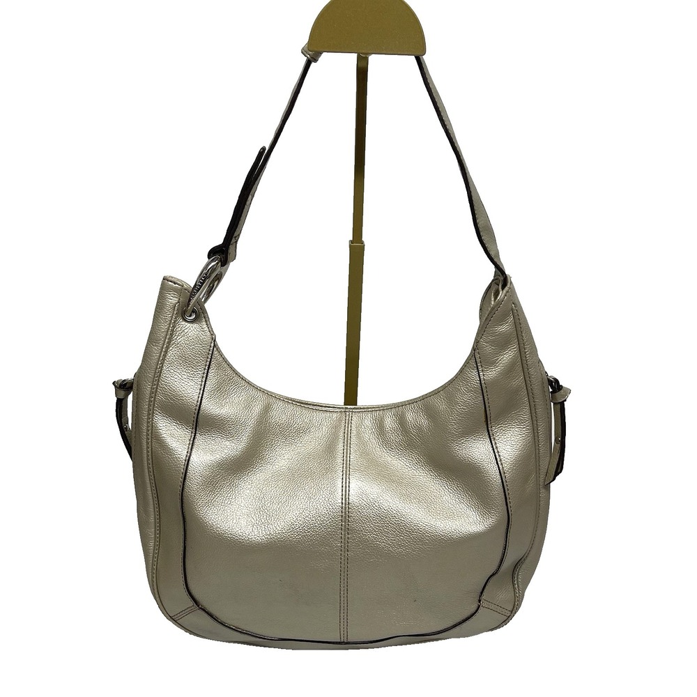 Tignanello Metallic Beige Gold Pebbled Leather Shoulder Hobo Bag Y2K Large